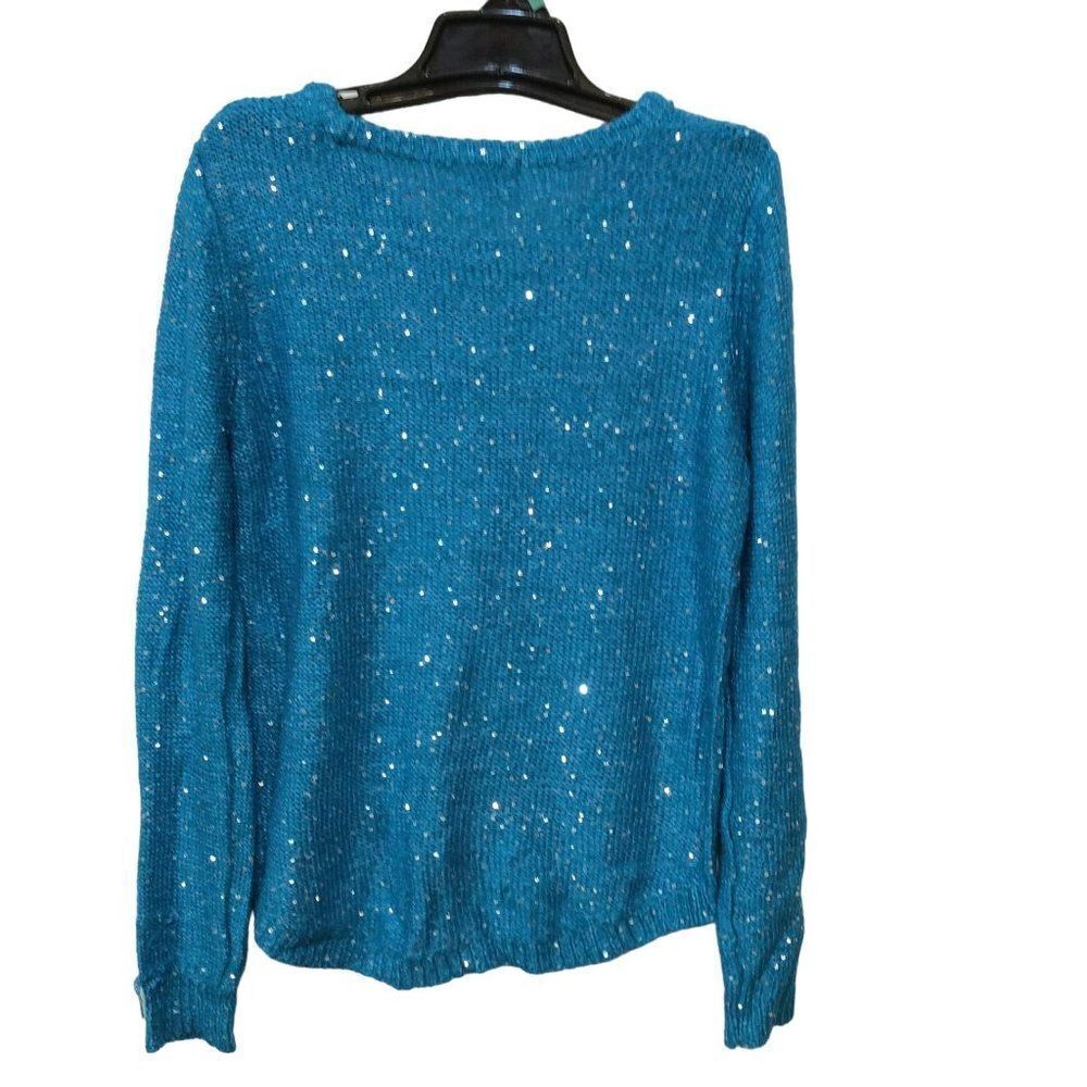 JORDACHE Girl With Sequins Long Sleeve Sweater 14-16 Blue Polyester And Arcylic - Picture 2 of 4
